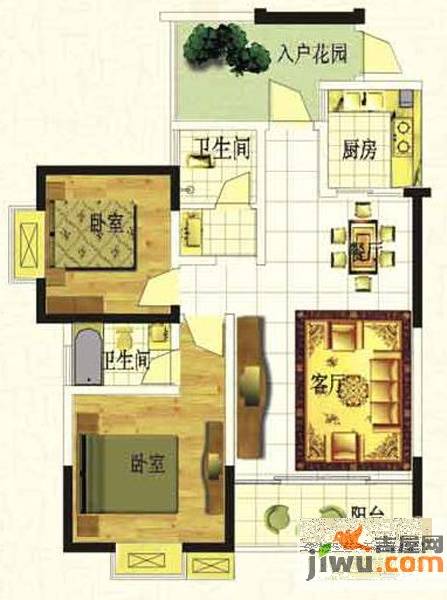 湘翰御舍2室2厅2卫89.5㎡户型图