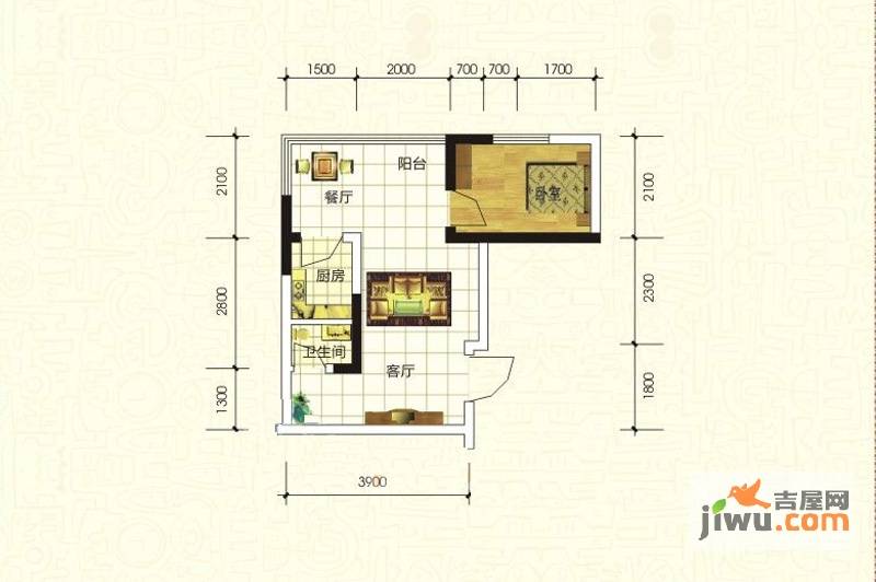 湘翰御舍1室1厅1卫40.6㎡户型图