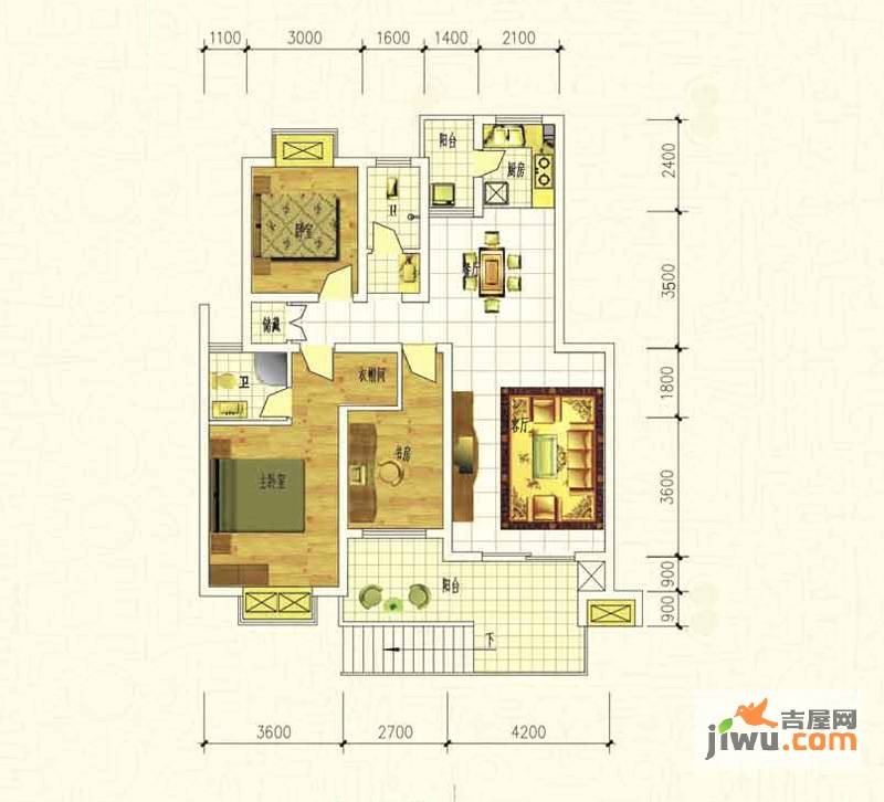 湘翰御舍3室2厅2卫117.9㎡户型图