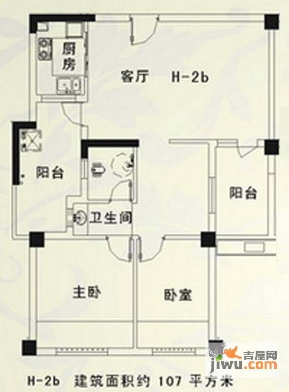 森林公园一号2室2厅1卫107㎡户型图