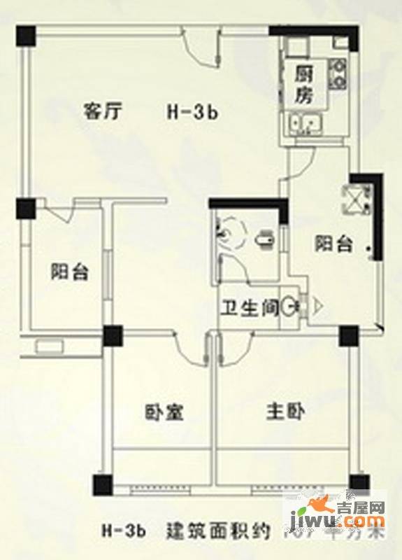 森林公园一号2室2厅1卫107㎡户型图