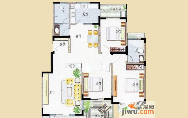 西子湖畔3室2厅2卫139.6㎡户型图