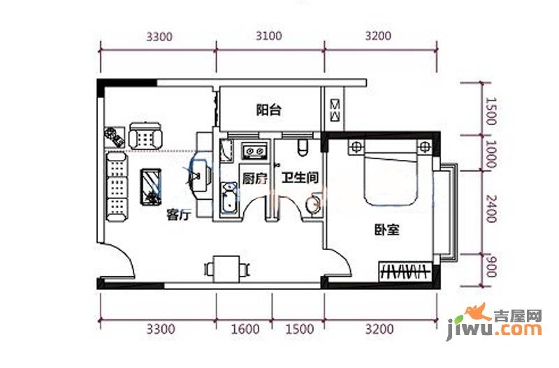 星尚5201室1厅1卫66.5㎡户型图