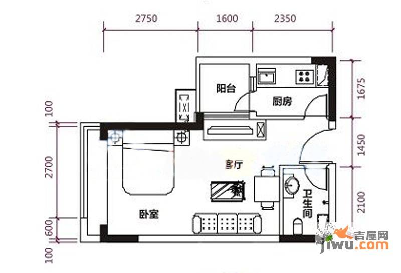 星尚5201室1厅1卫38.7㎡户型图