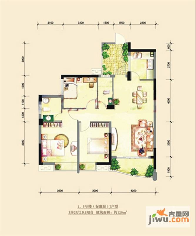 融圣国际3室2厅2卫121.9㎡户型图