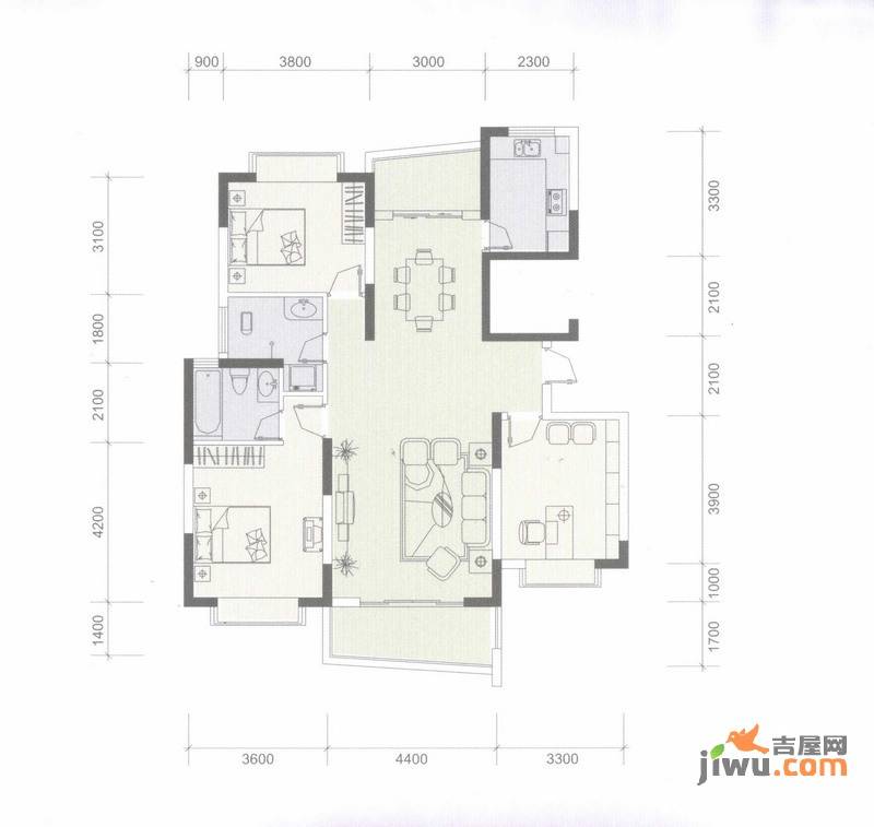 西子花苑3室2厅2卫134㎡户型图