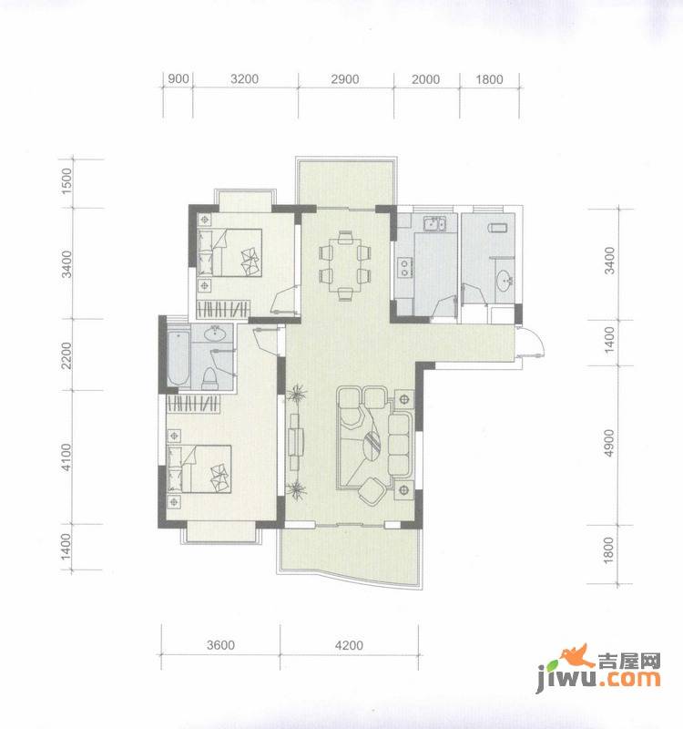 西子花苑2室2厅2卫86.7㎡户型图