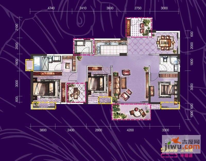 珠江花城4室2厅3卫142㎡户型图