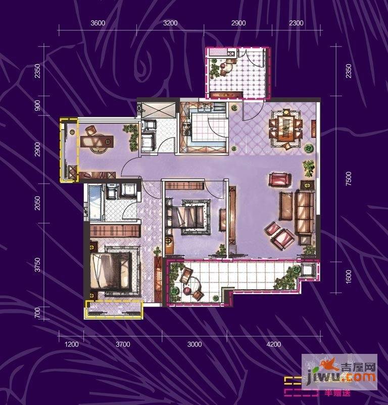 珠江花城3室2厅2卫119㎡户型图