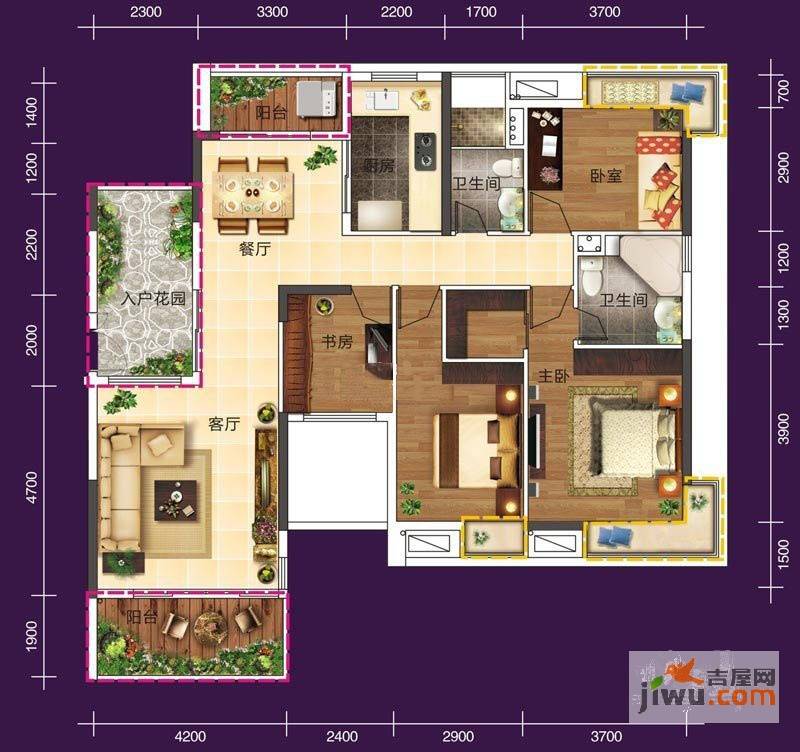 珠江花城4室2厅2卫140㎡户型图