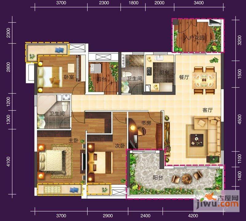 珠江花城4室2厅2卫140㎡户型图