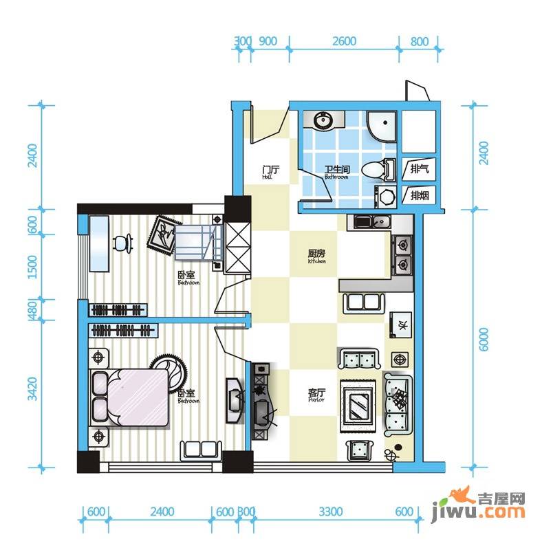 沙发公寓2室1厅1卫78.2㎡户型图