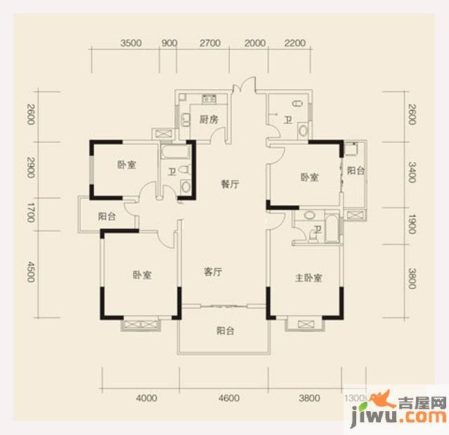 鑫天山城明珠4室2厅2卫156.7㎡户型图