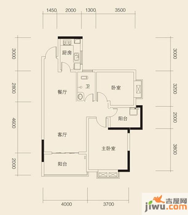 鑫天山城明珠2室2厅1卫88.9㎡户型图