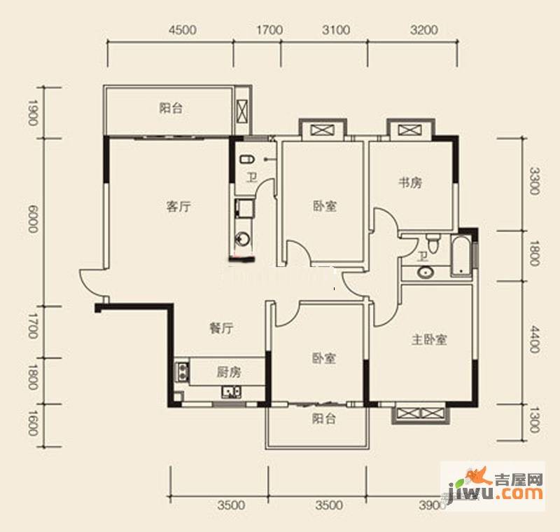 鑫天山城明珠4室2厅2卫136.9㎡户型图