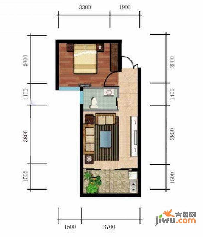 玉龙国际花园1室1厅1卫41.8㎡户型图