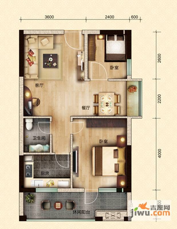 美联天骄城2室2厅1卫75.4㎡户型图