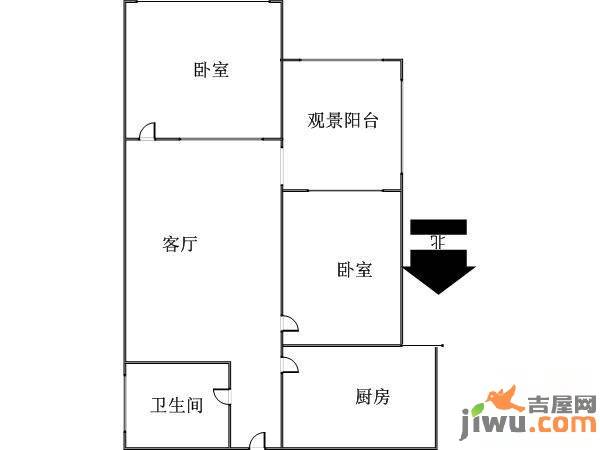 湘水一城2室2厅1卫72㎡户型图