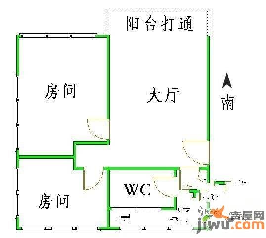 湘水一城2室2厅1卫72㎡户型图