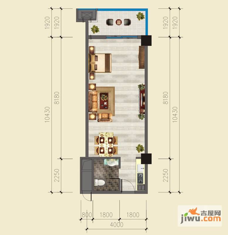 远能锦座1室0厅1卫51.6㎡户型图