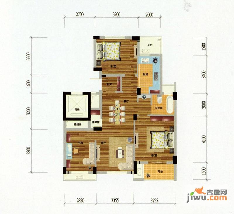 元都新苑3室1厅1卫106㎡户型图