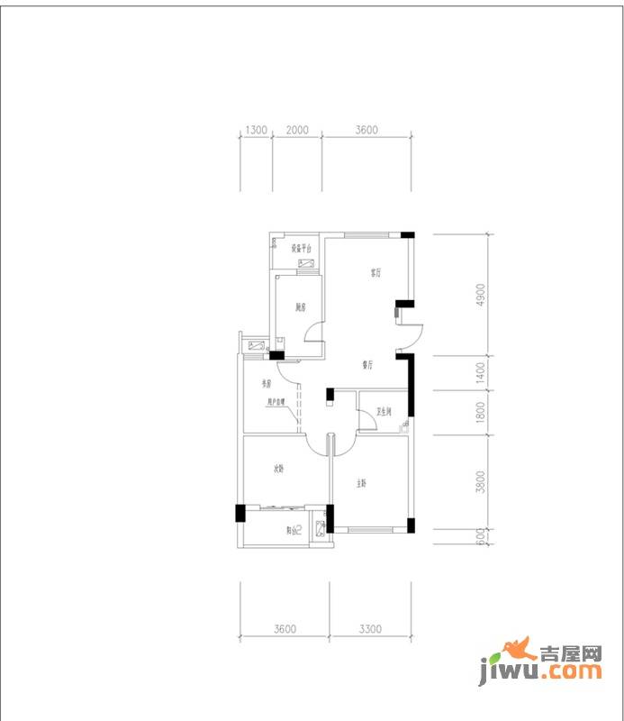 元都新苑3室2厅1卫88.1㎡户型图