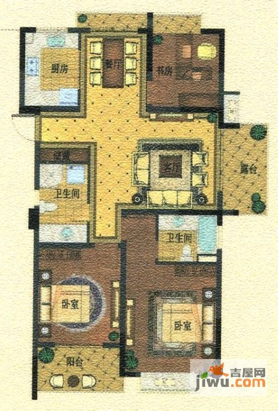 丁桥颐景园3室2厅2卫116.5㎡户型图