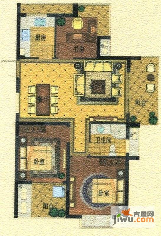 丁桥颐景园3室2厅1卫86.6㎡户型图