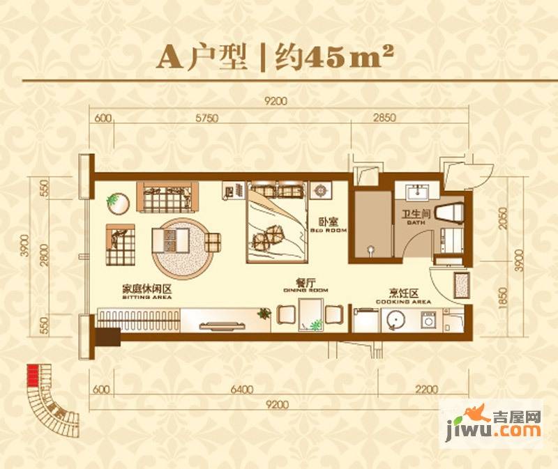 同方国际1室1厅1卫45㎡户型图