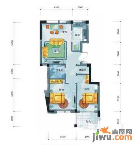 泊林漫谷2室2厅1卫86.7㎡户型图