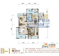 铭鹤花园2室2厅1卫88.3㎡户型图