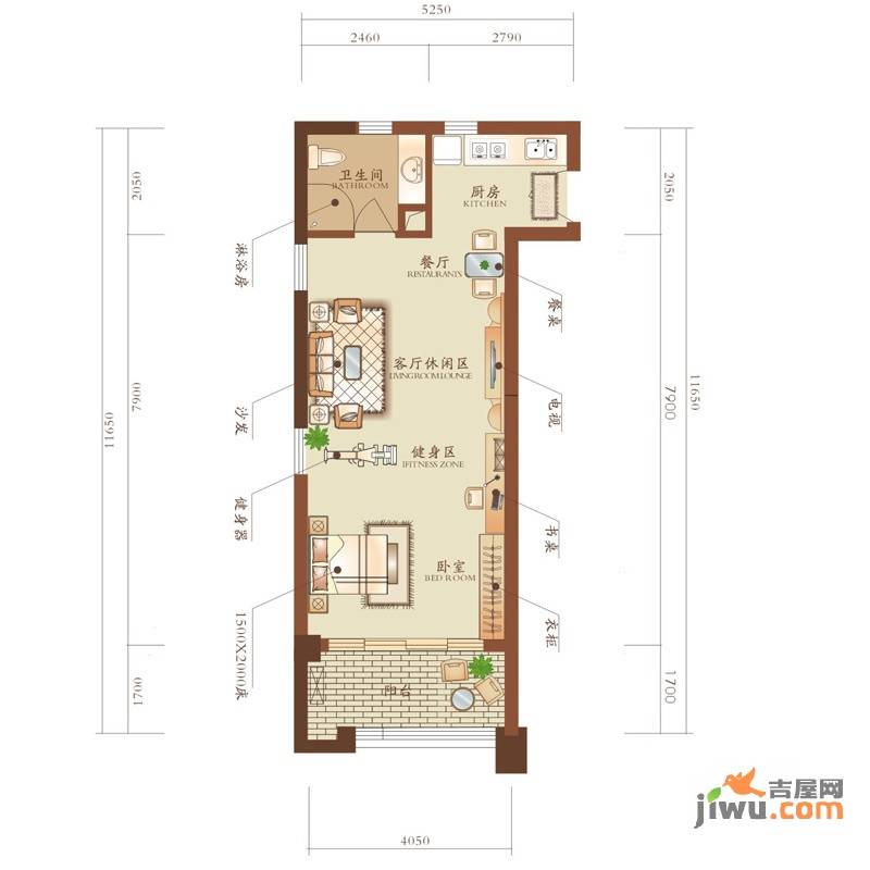 同方春江燕语1室2厅1卫67㎡户型图