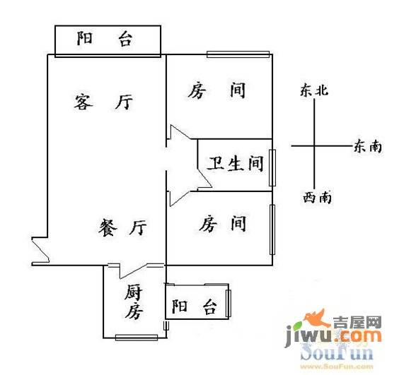 径都荷塘月色2室2厅1卫户型图