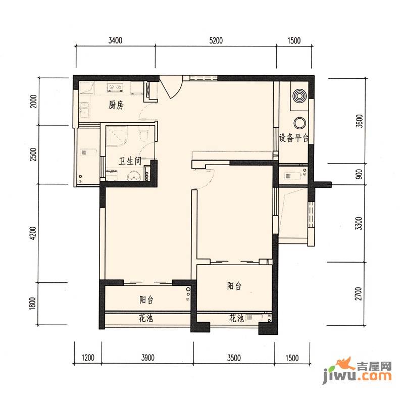 绿都湖滨花园3室2厅1卫89㎡户型图