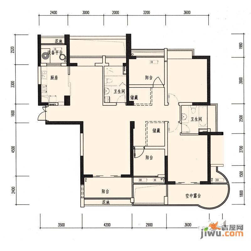 绿都湖滨花园5室2厅2卫153㎡户型图