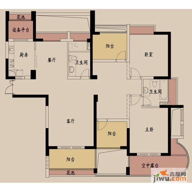 绿都湖滨花园4室2厅2卫153㎡户型图