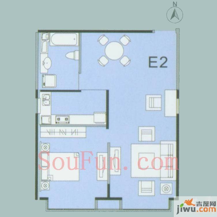 福雷德广场2室2厅1卫87.2㎡户型图