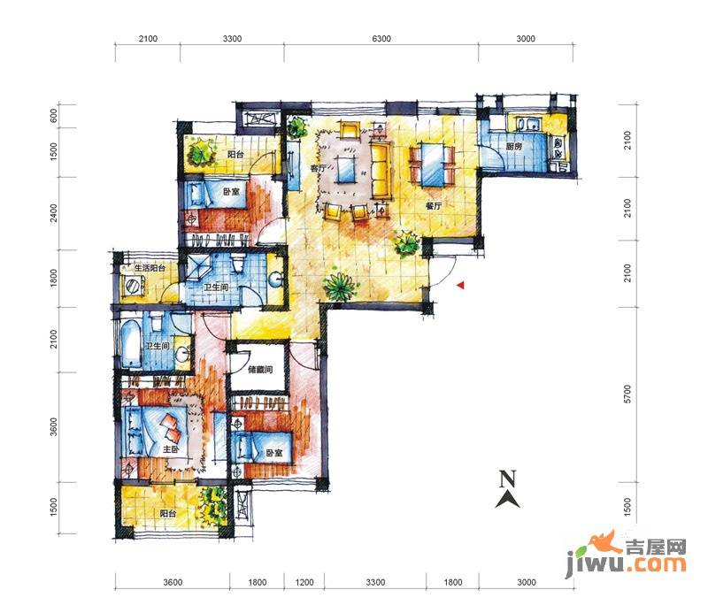 中冶创业苑3室2厅2卫119.9㎡户型图