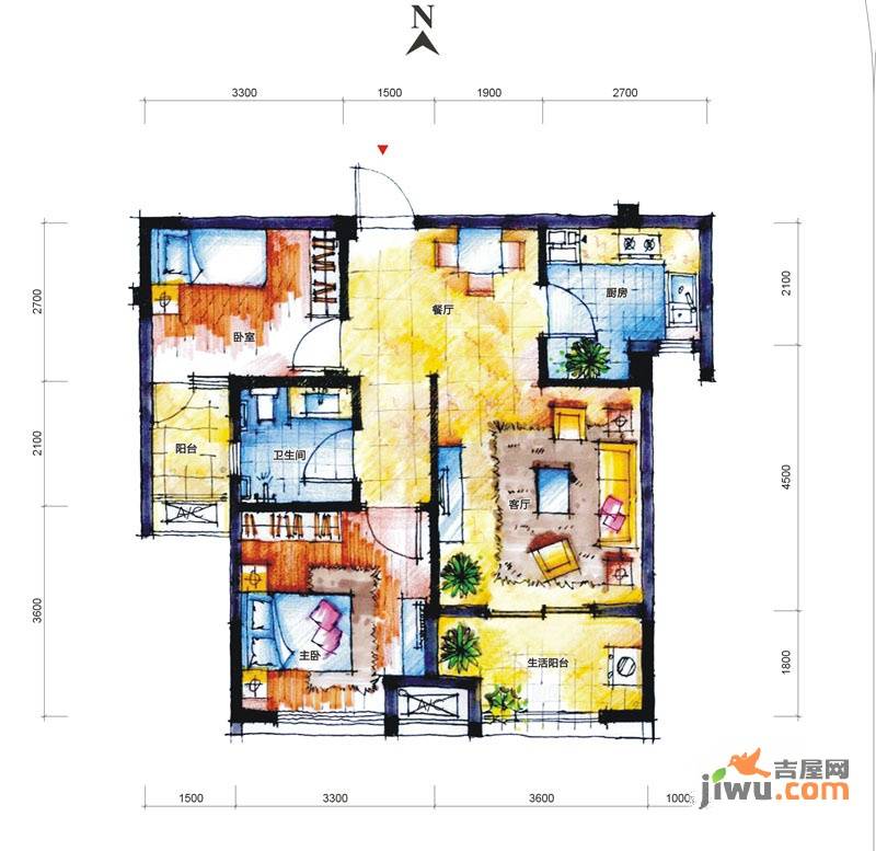 中冶创业苑2室2厅1卫71.3㎡户型图