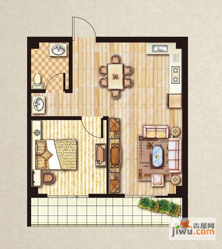 昊城景都二期1室2厅1卫63㎡户型图