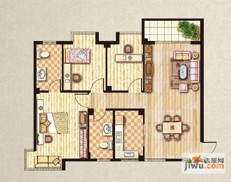 昊城景都二期2室2厅2卫113㎡户型图