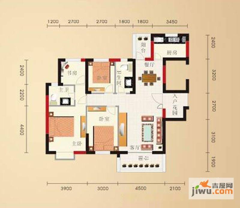 楚天都市金园4室2厅2卫144.5㎡户型图