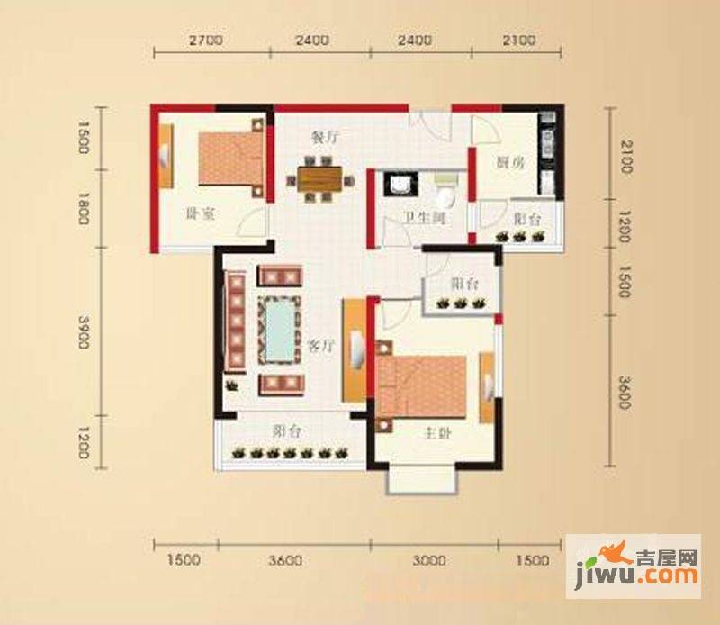 楚天都市金园2室1厅1卫83.1㎡户型图