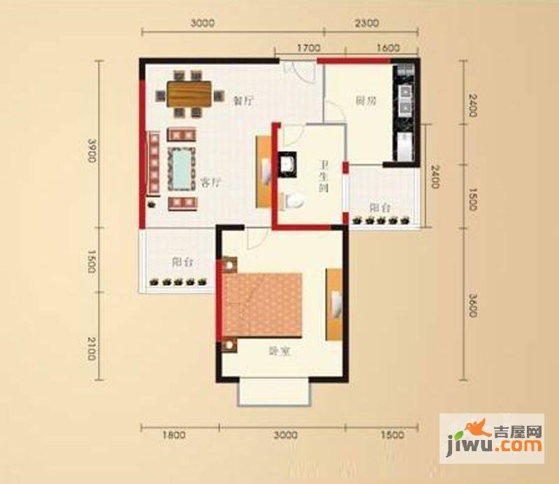 楚天都市金园1室1厅1卫50.2㎡户型图