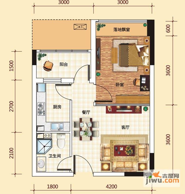 兰亭熙园1室1厅1卫51㎡户型图