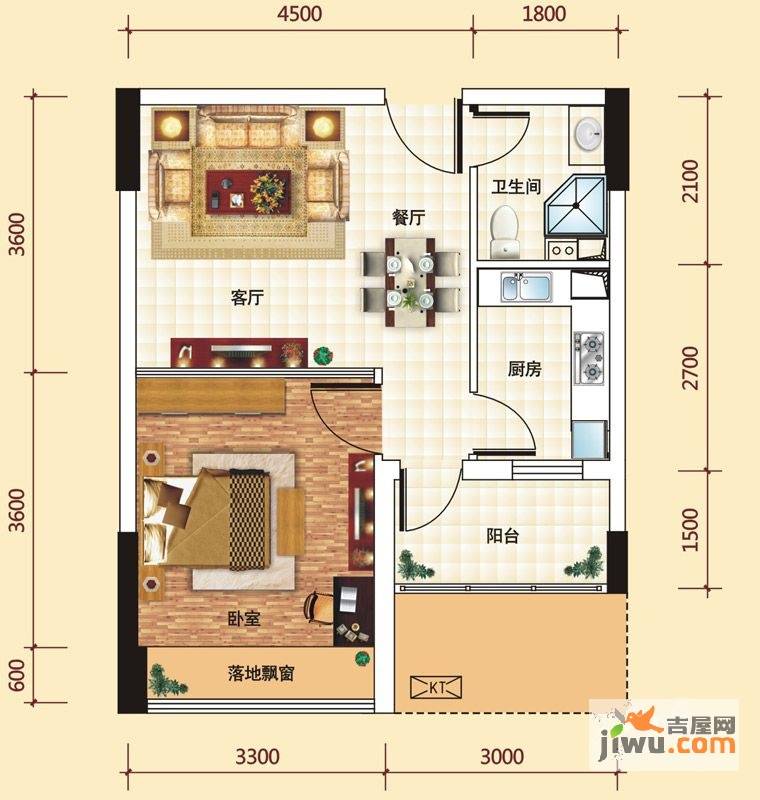 兰亭熙园1室1厅1卫54.8㎡户型图