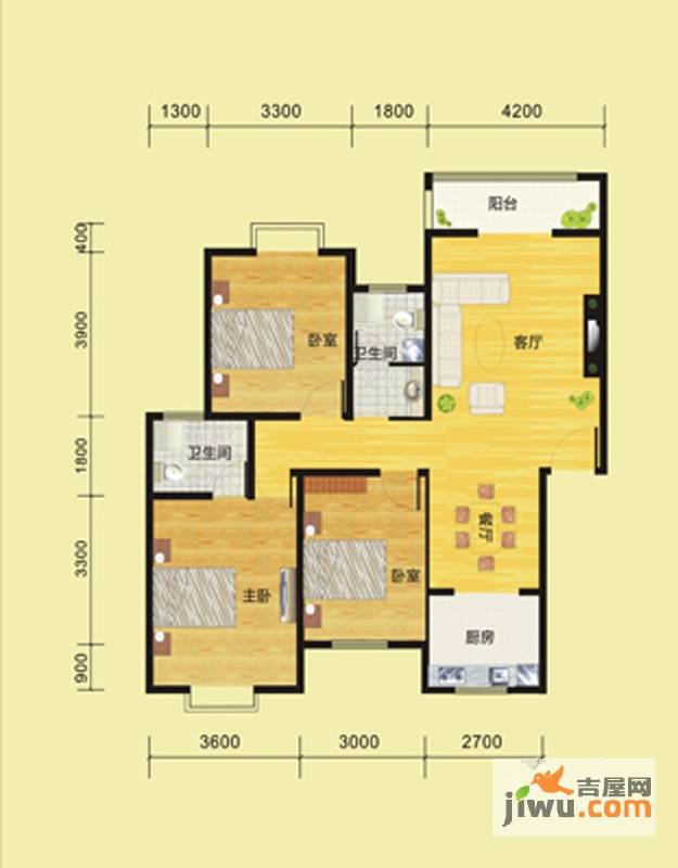 景泰嘉园3室2厅2卫105.5㎡户型图