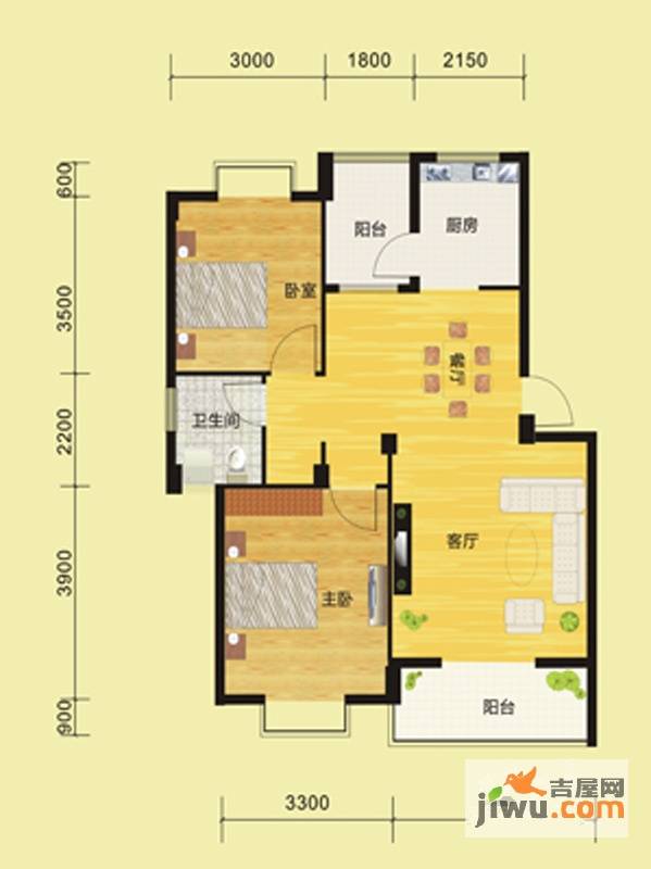 景泰嘉园2室2厅1卫80.5㎡户型图