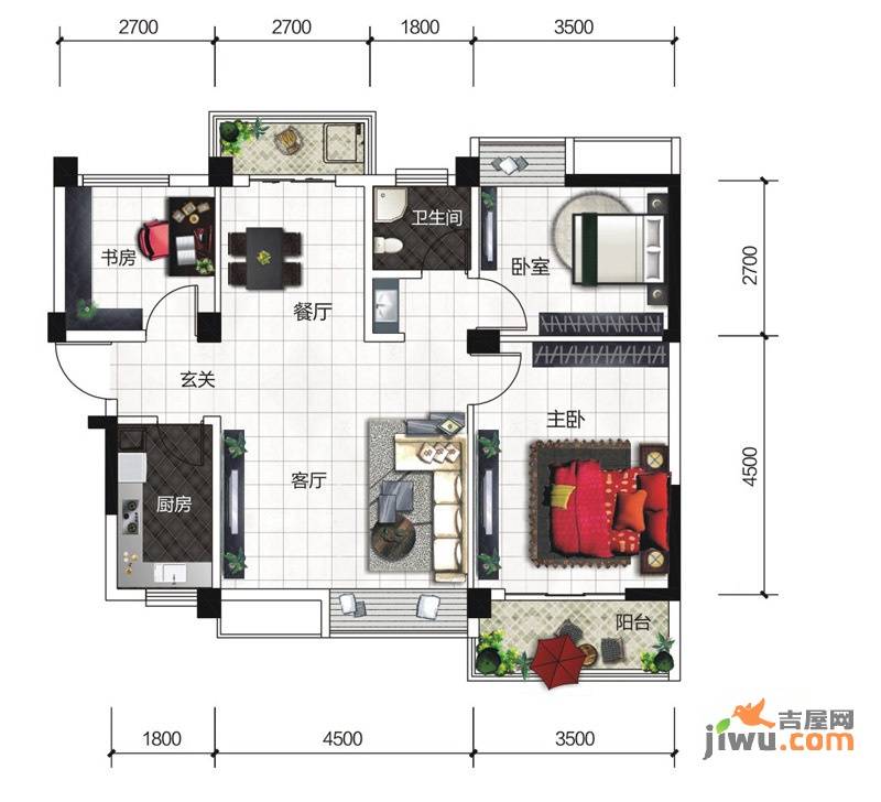 百步亭现代城二区3室2厅1卫97㎡户型图