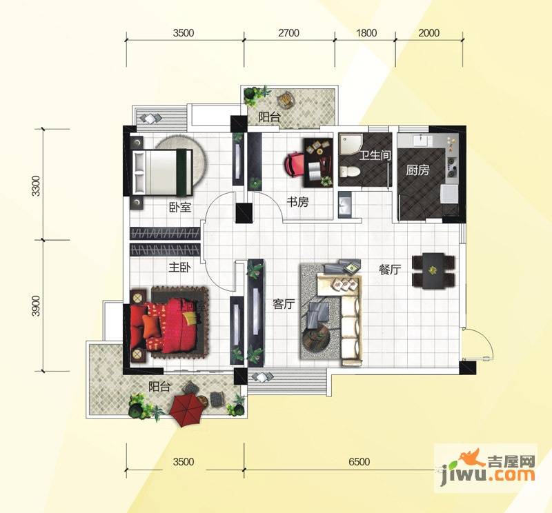 百步亭现代城二区3室2厅1卫97㎡户型图